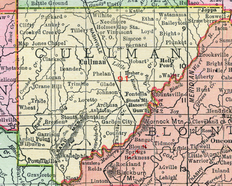 Cullman County Alabama Map 1911 Cullman City Hanceville