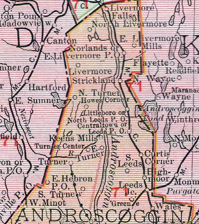 Androscoggin County, Maine, 1912, map, northern half