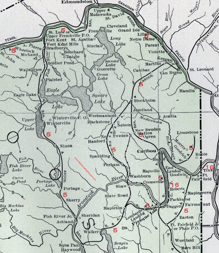 Map of the northeastern portion of Aroostook County, Maine