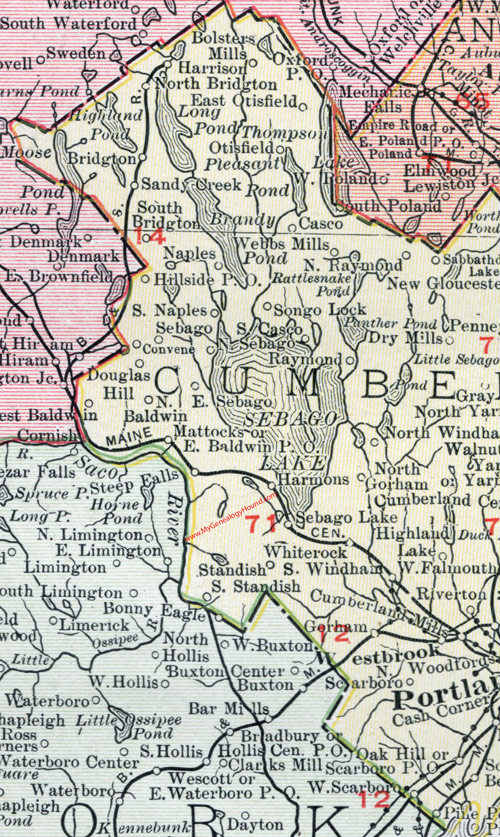 Map of the western portion of Cumberland County, Maine