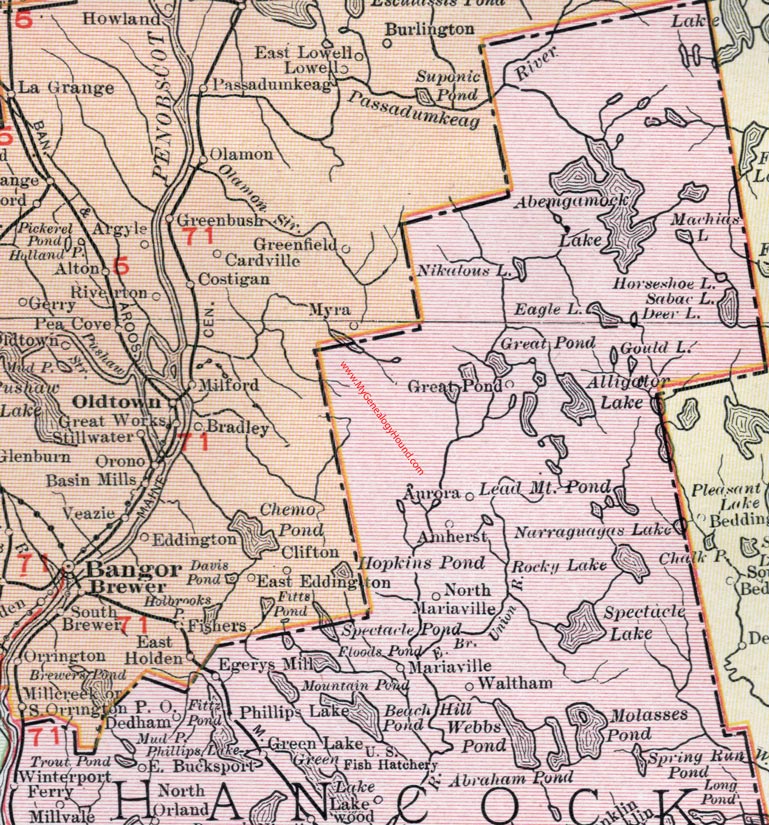 Hancock County, Maine, 1912, map, Ellsworth, Bar Harbor, Bucksport