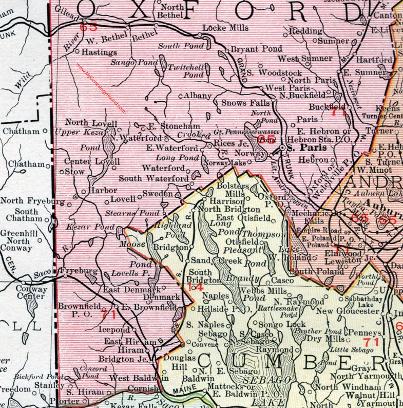 Map of the southern portion of Oxford County, Maine