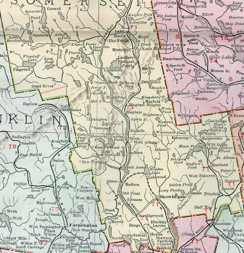 Map of the southern portion of Somerset County, Maine