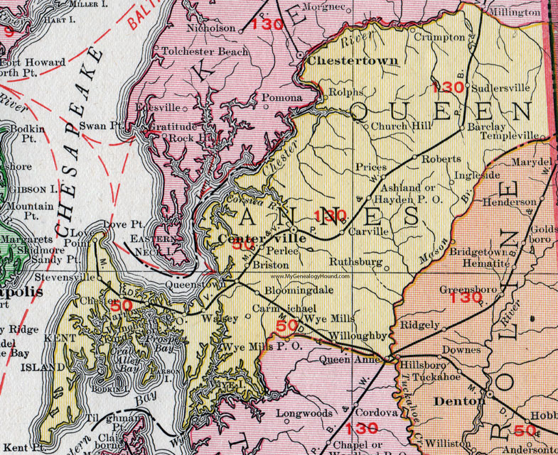 Queen Anne’s County, Maryland, Map, 1911, Rand McNally, Centreville, Stevensville, Wye Mills, Crumpton, Rolphs, Sudlersville, Templeville, Ingleside, Carville, Ruthsburg, Willoughby, Walsey, Queenstown, Perlee, Briston