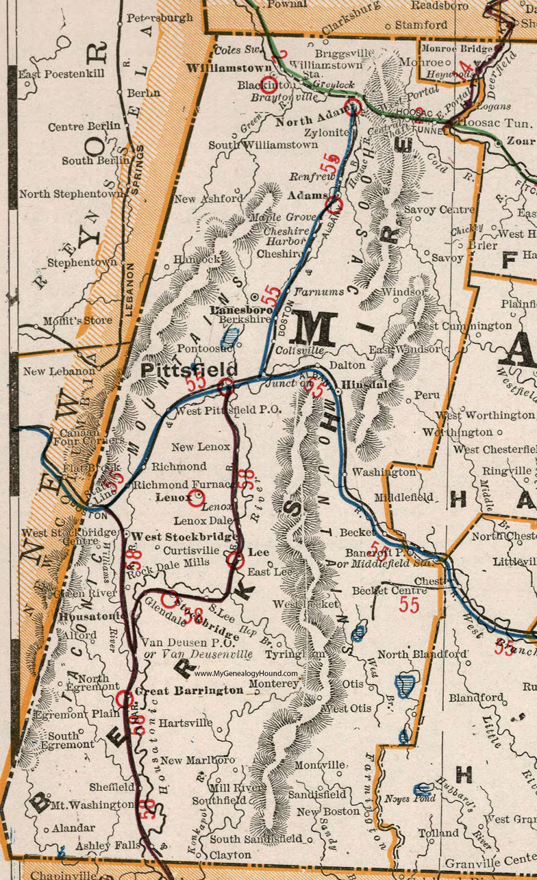 Berkshire County, Massachusetts, 1901, Map, Cram, Pittsfield, Stockbridge, North Adams, Lenox, Adams, Great Barrington, Williamstown, Savoy, Windsor, Richmond, Lenox Dale, Dalton, Hinsdale, West Stockbridge, Housatonic, Ashley Falls, Sheffield, MA