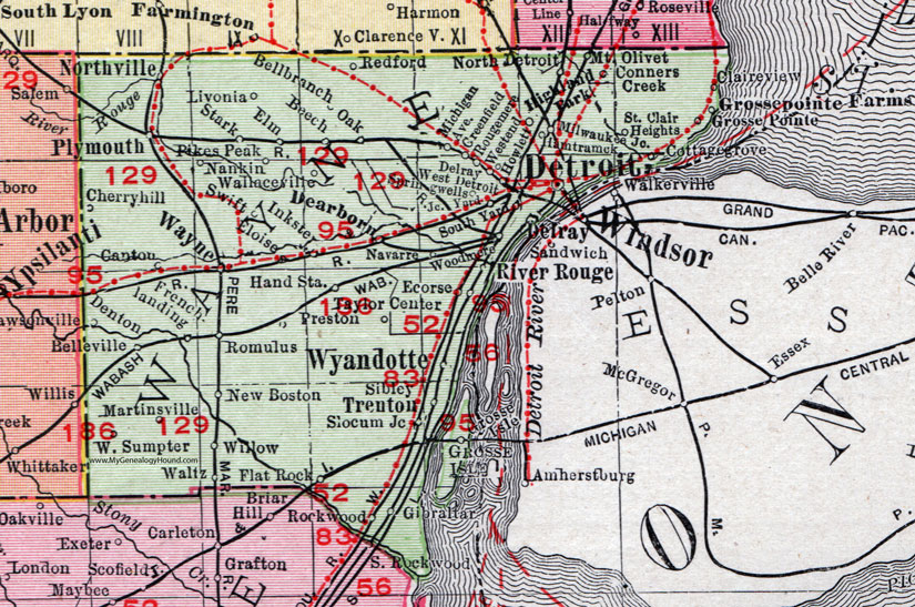 Wayne County Michigan 1911 Map Rand Mcnally Detroit Dearborn