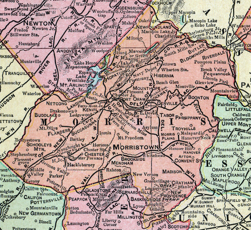 Morris County, New Jersey, 1905, Map, Cram, Morristown, Madison, Parsippany, Morris Plains, Wharton, Boonton, Hoptacong, Hibernia, Denville, Chester, Chatham