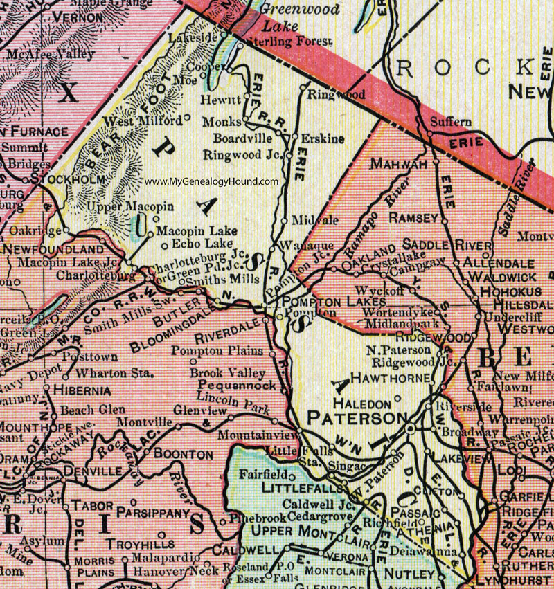 Passaic County, New Jersey, 1905, Map, Cram, Paterson, Haledon, Athenia, Hawthorne, Lakeview, Clifton, Pomton Lakes, West Milford, Riverside, Smiths Mills