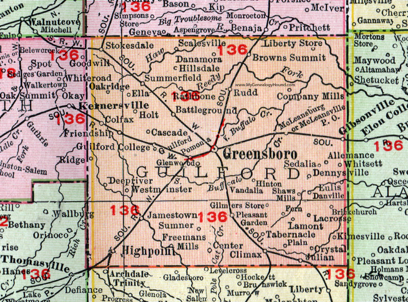Guilford County, North Carolina, 1911, Map, Rand McNally, Greensboro