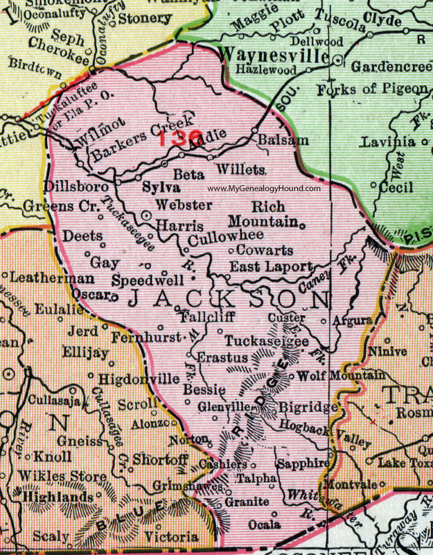 Jackson County North Carolina 1911 Map Rand Mcnally Cullowhee