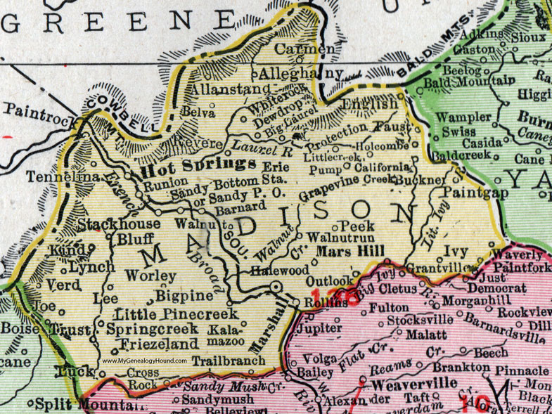 Madison County North Carolina 1911 Map Rand Mcnally Marshall