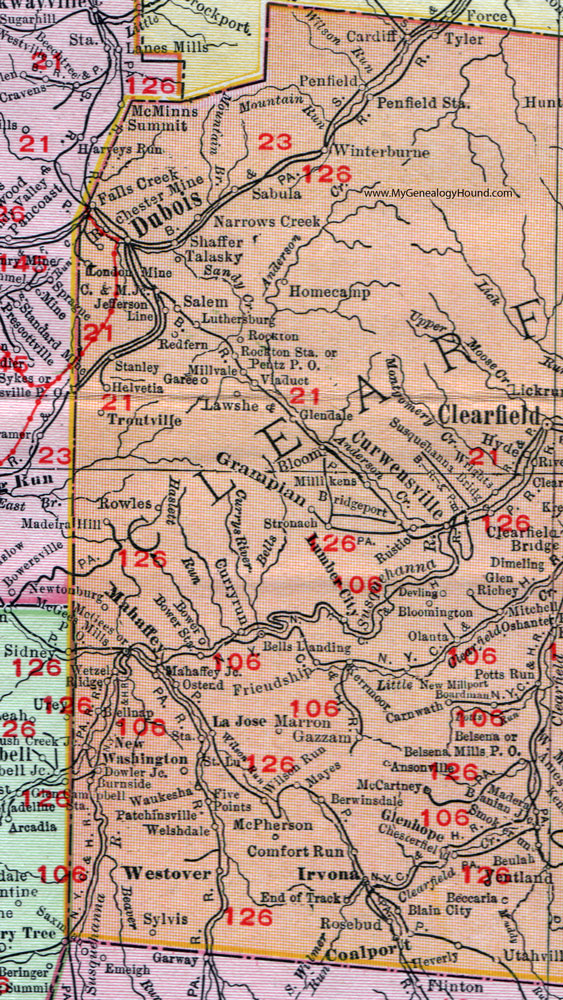 Western Clearfield County, Pennsylvania on an 1911 map by Rand McNally.