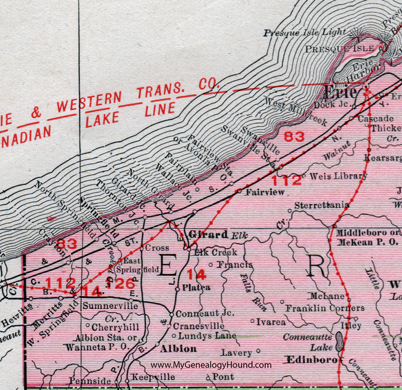Western Erie County, Pennsylvania on an 1911 map by Rand McNally.
