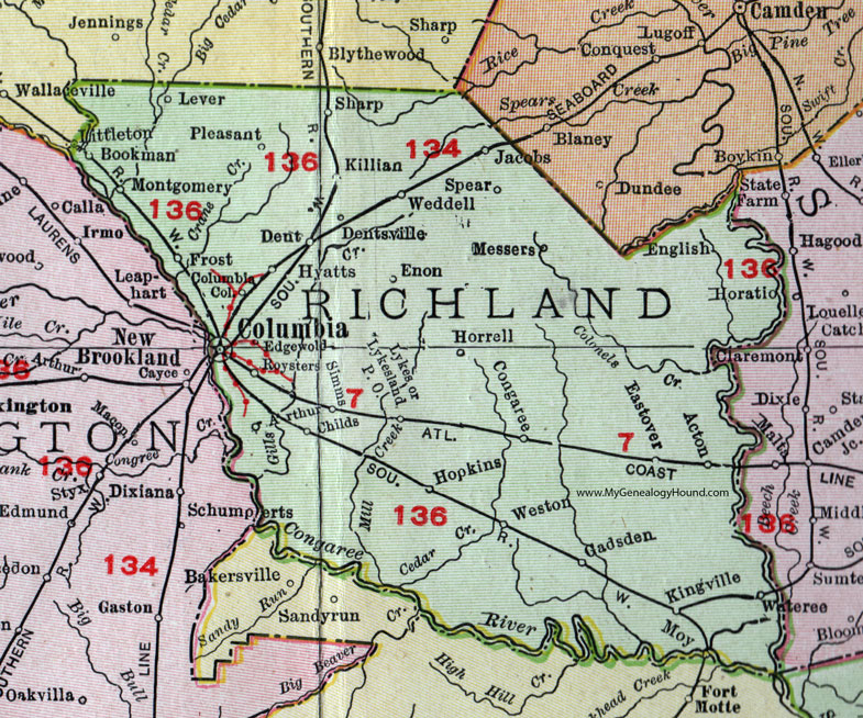 BIG 1773 SC MAP South Congaree Springdale SURNAMES !! 