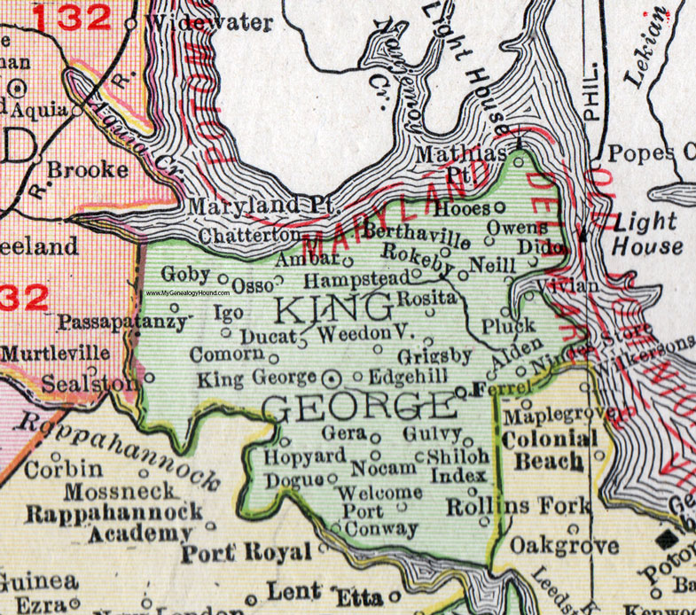 King George County Virginia Map 1911 Rand Mcnally Comorn