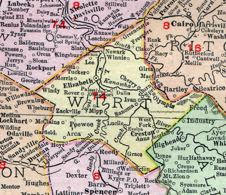 Wirt County, West Virginia 1911 Map by Rand McNally, Elizabeth, Creston, Palestine, Burning Springs, Greencastle, Peewee, Sanoma, Arca, McClains, Tucker, Winnie, Freeport, Lotta, Morris, Dulin, Owensport, WV Wirt County, West Virginia 1911 Map by Rand McNally, Elizabeth, Creston, Palestine, Burning Springs, Greencastle, Peewee, Sanoma, Arca, McClains, Tucker, Winnie, Freeport, Lotta, Morris, Dulin, Owensport, WV