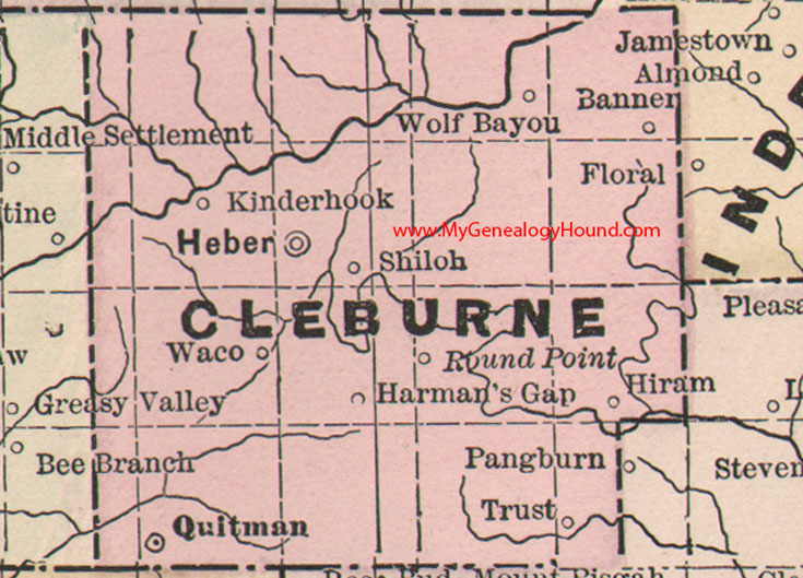 Cleburne County, Arkansas Map 1889 Heber, Quitman, Kinderhook, Shiloh, Hiram, Banner, Trust, AR