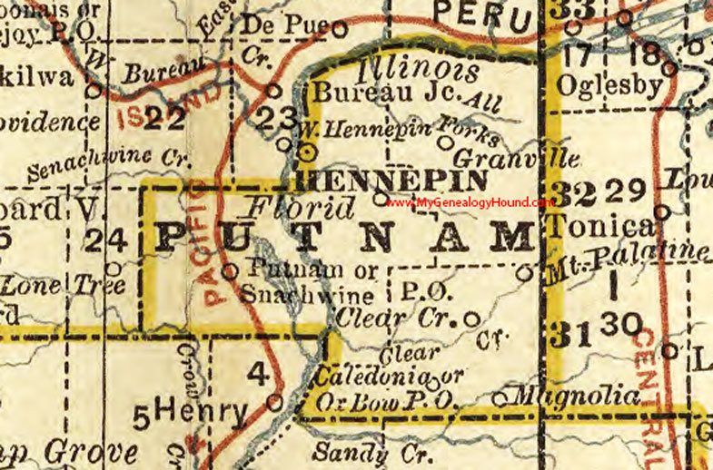 Putnam County, Illinois 1881 Map, Hennepin, Bow, Caldedonia, Clear Creek, Florid, Granville, Magnolia, Mt. Palatine, Putnam, Snachwine 