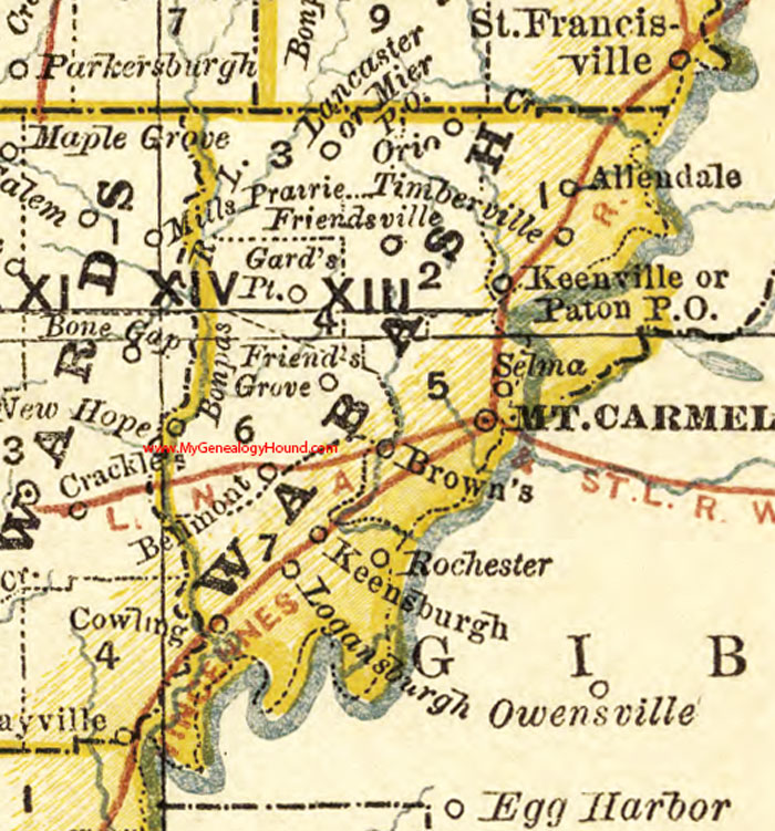 Wabash County, Illinois 1881 Map, Mt. Carmel, Allendale, Bellmont, Patton, Selma, Cowling
