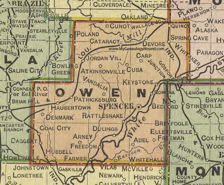 Owen County Indiana 1908 Map Spencer
