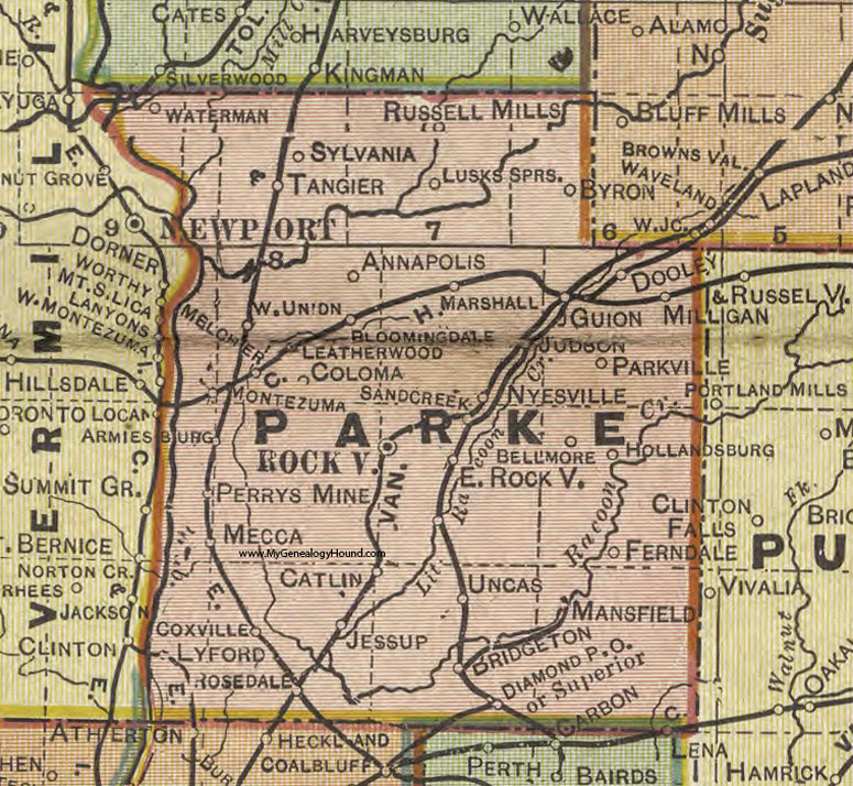 Parke County Indiana 1908 Map Rockville