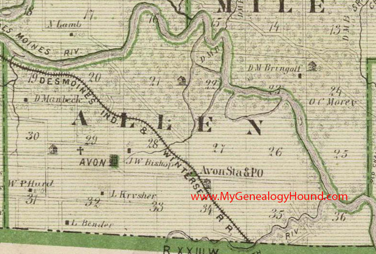 Allen Township, Polk County, Iowa, 1875, Map, Avon, Avon Station, IA