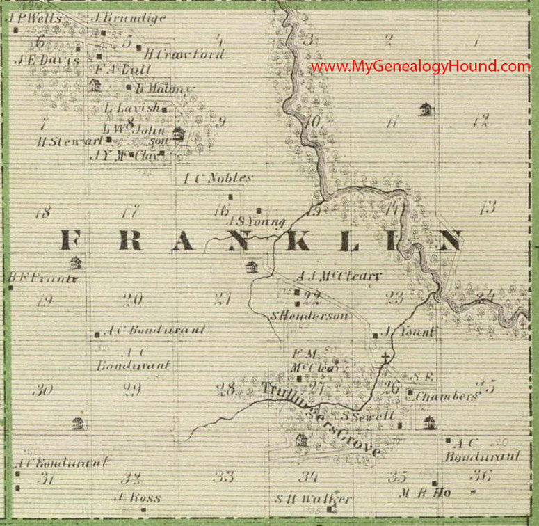 Franklin Township, Polk County, Iowa, 1875, Map, Trullingers Grove, IA