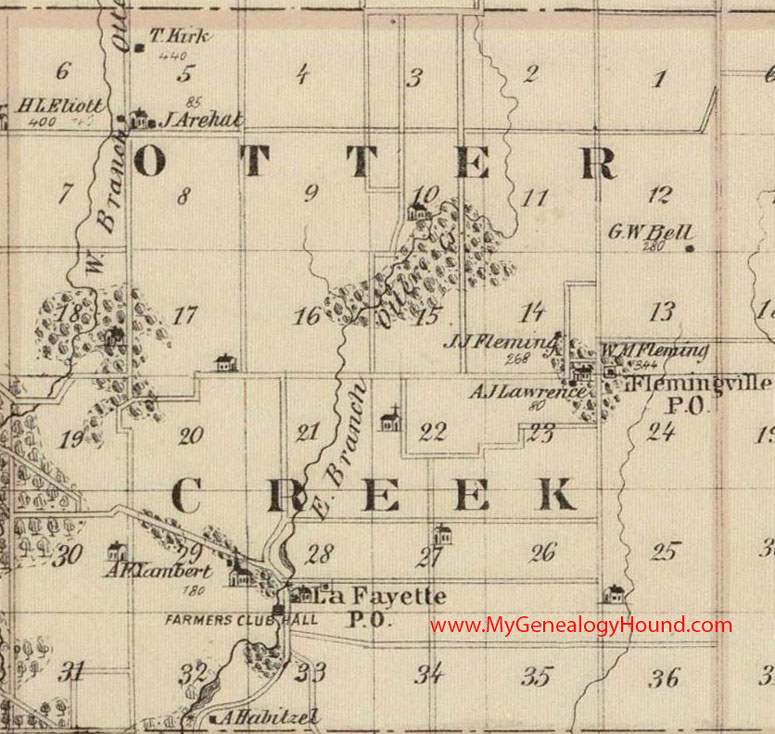 Otter Creek Township, Linn County, Iowa, 1875, Map, Flemingville, LaFayette, IA