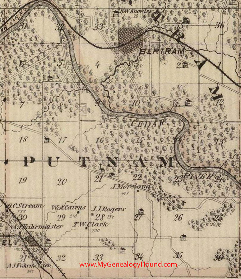 Putnam Township, Linn County, Iowa, 1875, Map, Ely, IA