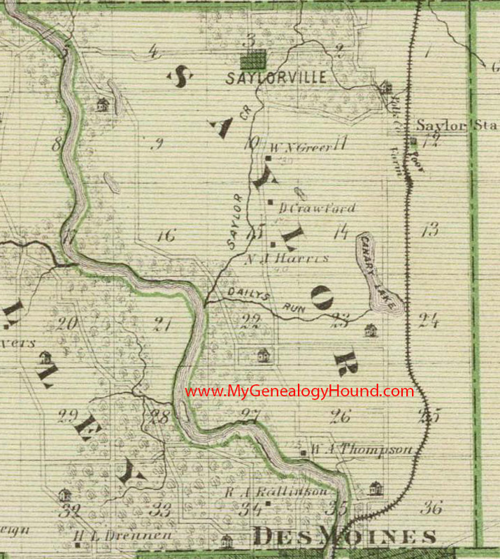 Saylor Township, Polk County, Iowa, 1875, Map, Saylor Station, Saylorville, IA