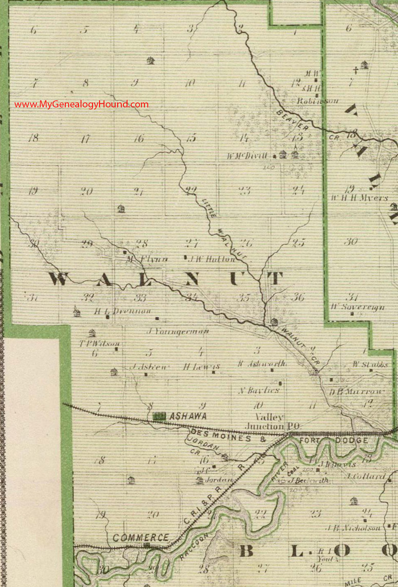 Walnut Township, Polk County, Iowa, 1875, Map, Ashawa, Commerce, IA