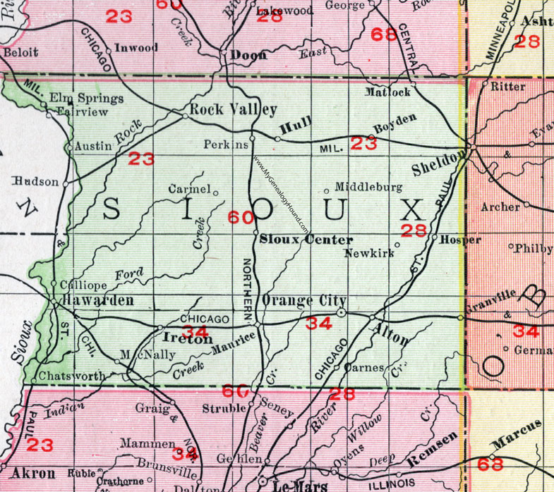 Sioux County Iowa 1911 Map Sioux Center Orange City Rock