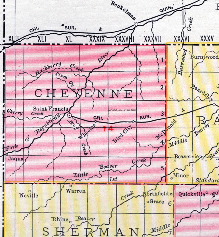 Cheyenne County, Kansas, 1911 Map, St. Francis, Wheeler, Bird City, Jaqua