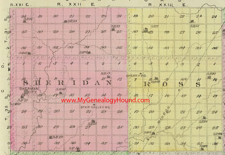 Northwest Cherokee County Kansas Map Ross Township, Sheridan Township, KS