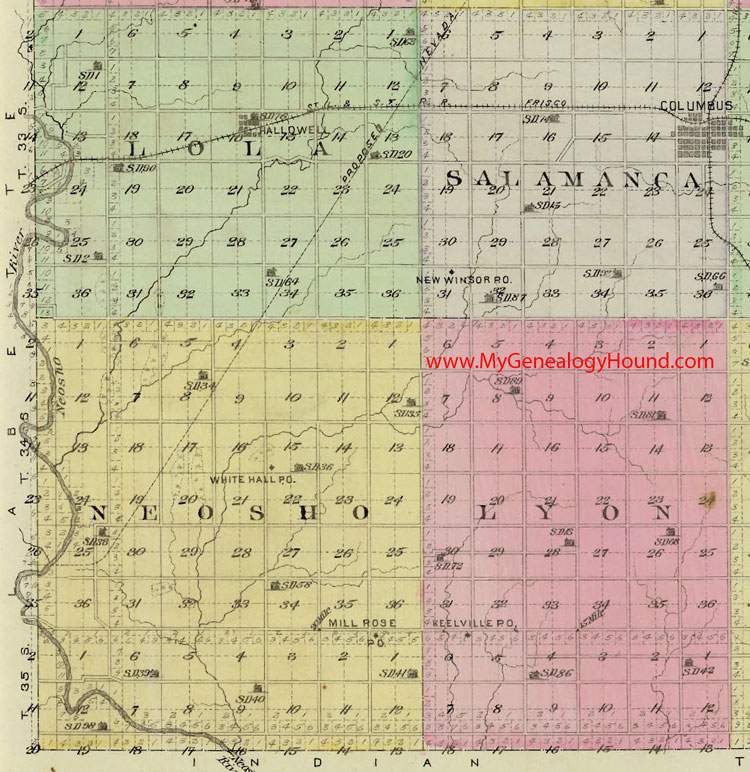 Southwest Cherokee County Kansas Map Lola Township, Lyon Township, Neosho Township, Salamanca Township, KS