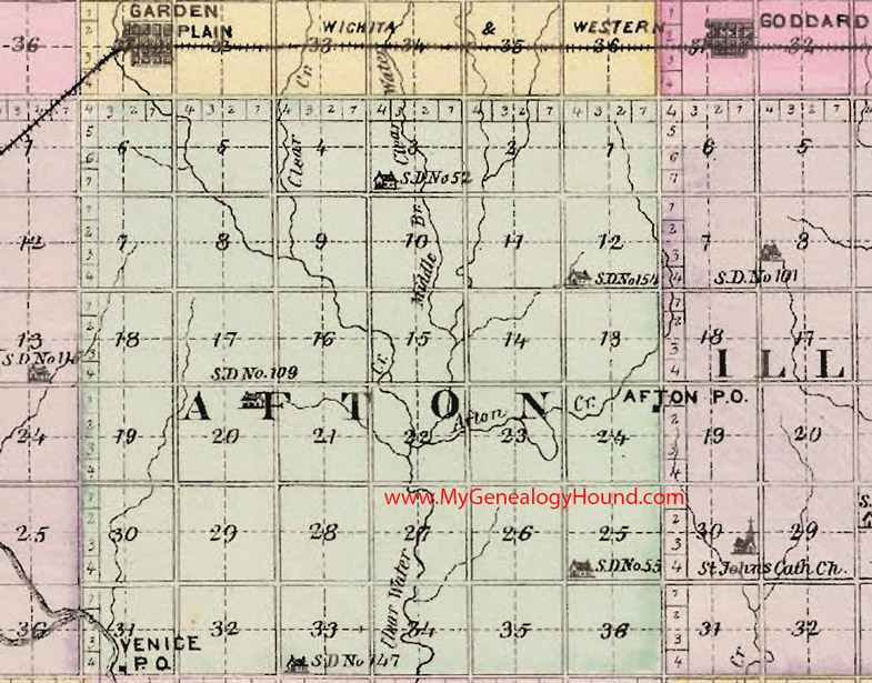 Afton Township, Sedgwick County, Kansas 1887 Map Afton, Venice, KS