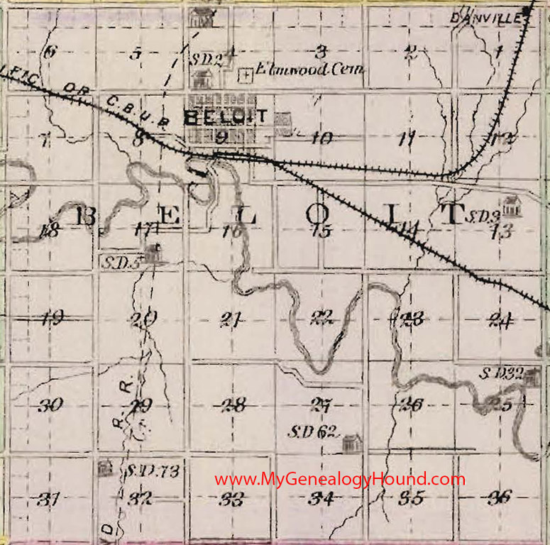 Beloit Township, Mitchell County, Kansas 1887 Map Beloit, Danville, KS