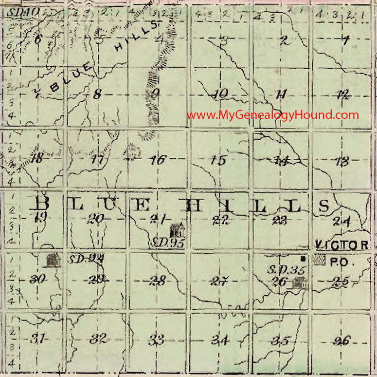 Blue Hills Township, Mitchell County, Kansas 1887 Map Victor, KS