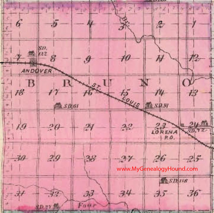 Bruno Township, Butler County, Kansas 1887 Map Andover, Lorena, KS