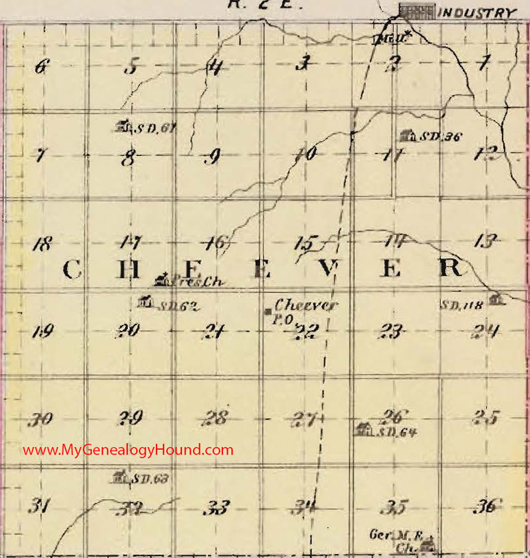 Cheever Township, Dickinson County, Kansas 1887 Map KS