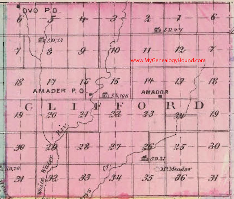 Clifford Township, Butler County, Kansas 1887 Map Amador, Ovo, KS