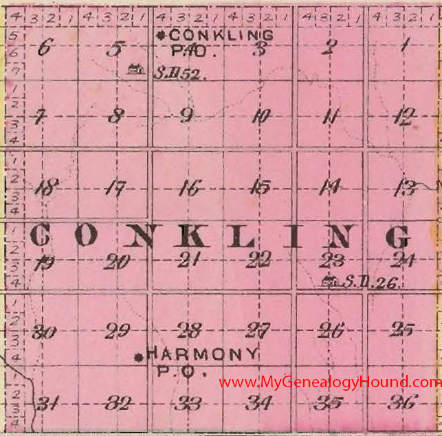 Conkling Township, Pawnee County, Kansas 1887 Map Harmony, KS