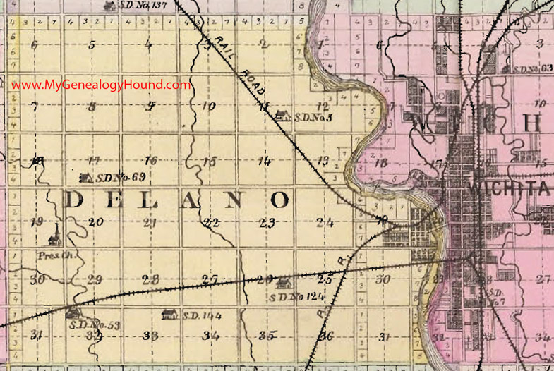 Delano Township, Sedgwick County, Kansas 1887 Map Wichita, KS
