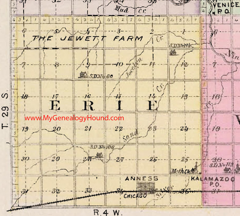 Erie Township, Sedgwick County, Kansas 1887 Map Anness, KS