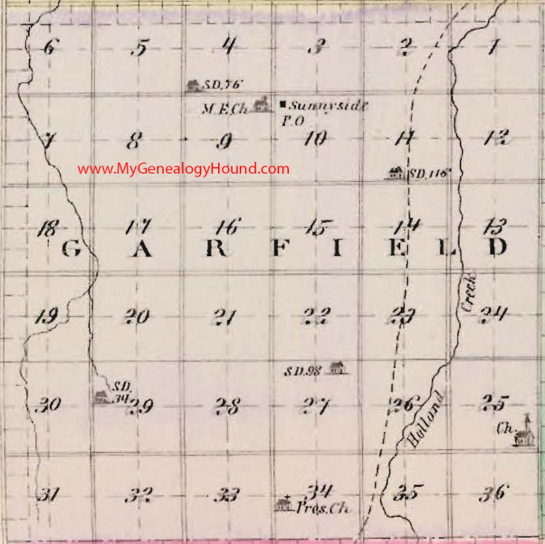 Garfield Township, Dickinson County, Kansas 1887 Map Sunnyside, KS