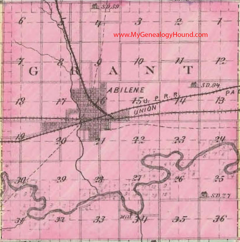 Grant Township, Dickinson County, Kansas 1887 Map Abilene, KS