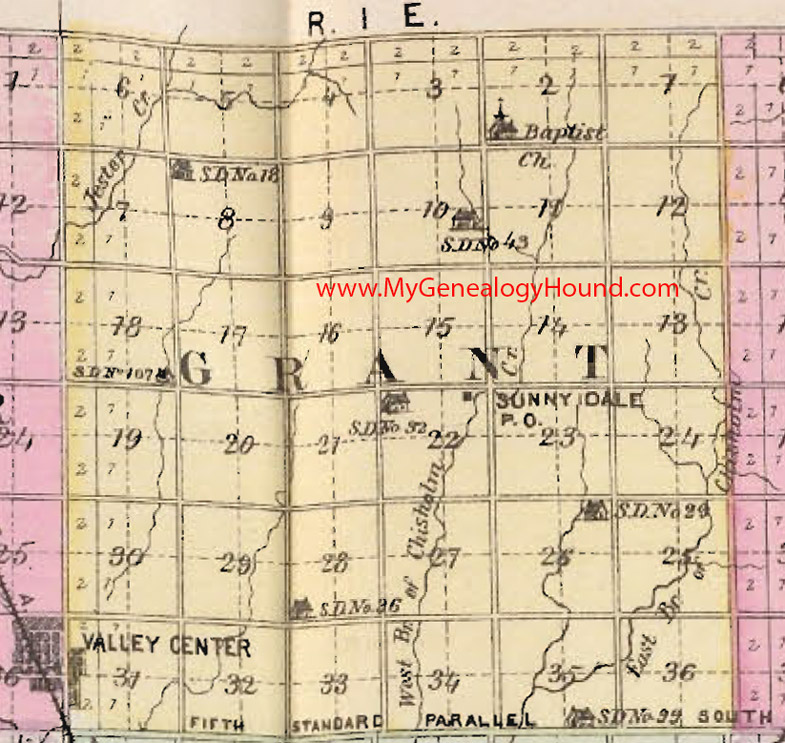 Grant Township, Sedgwick County, Kansas 1887 Map Sunny Dale, Valley Center, KS