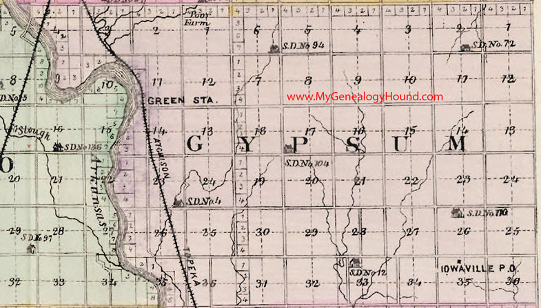 Gypsum Township, Sedgwick County, Kansas 1887 Map Green Station, Iowaville, Poor Farm, KS