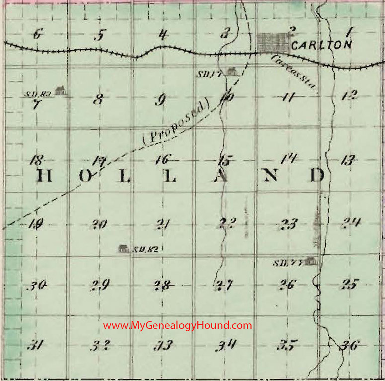 Holland Township, Dickinson County, Kansas 1887 Map Carlton, KS