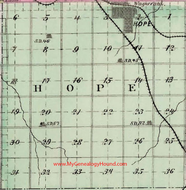 Hope Township, Dickinson County, Kansas 1887 Map Hope, Wagner Station, KS